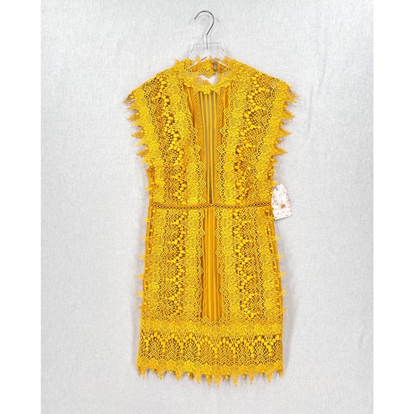 FREE PEOPLE Honey Lace Mini Dress Womens 0 Marigold Yellow Sleeveless NWT - Picture 2 of 16